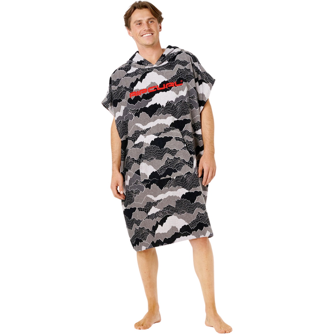 2026 Rip Curl Mens Fun Times Hooded Poncho Towel 01KMTO - Black / Grey